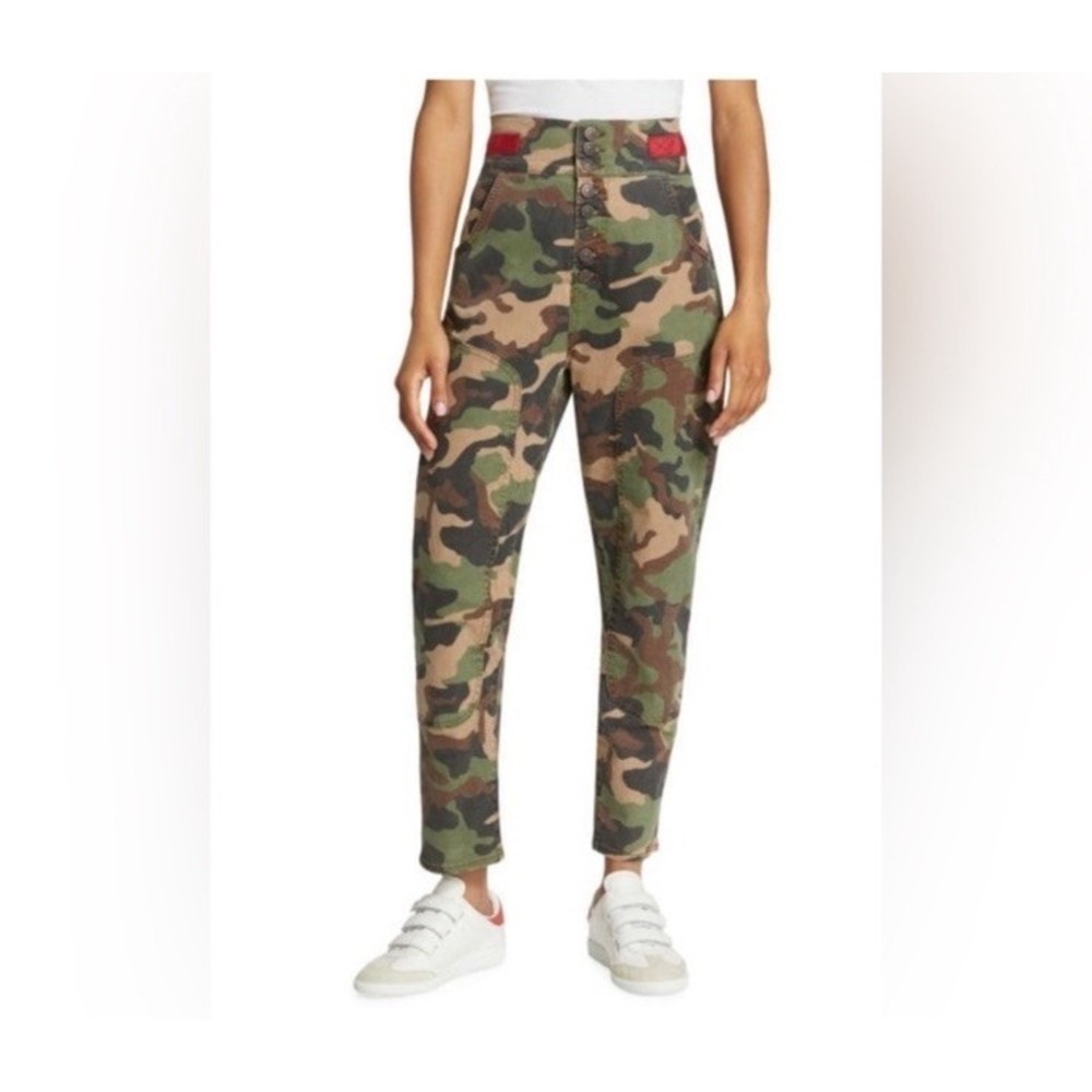 Veronica Beard Kane Camo Jeans Women's 28 High Rise Tapered Leg Green Camouflage